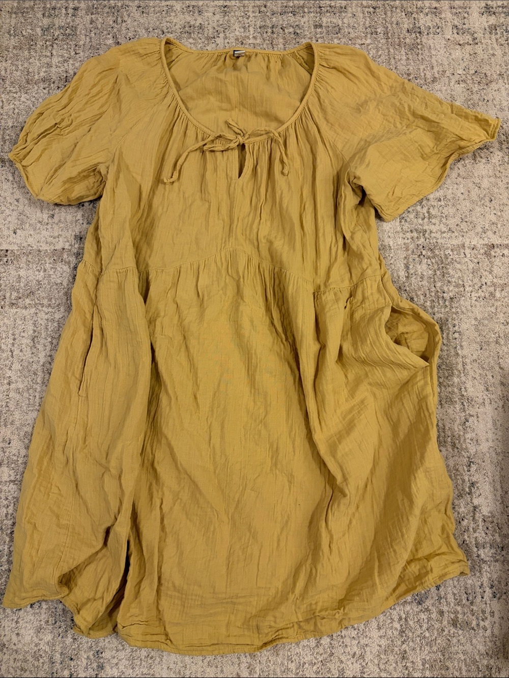 Women's Mustard Tie-Neck muslin dress